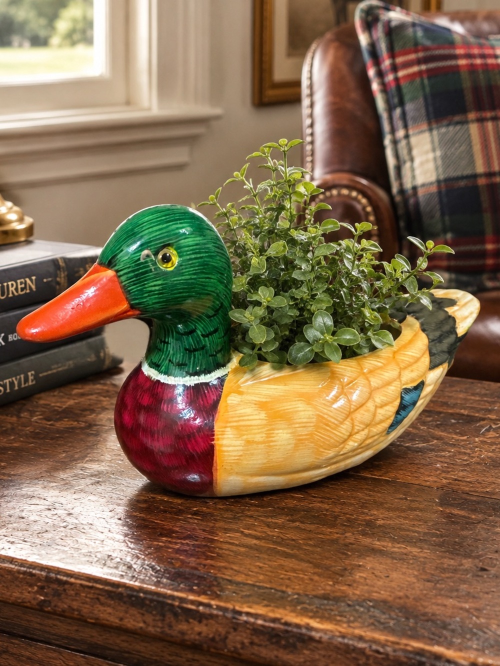 Vintage hand painted duck planter